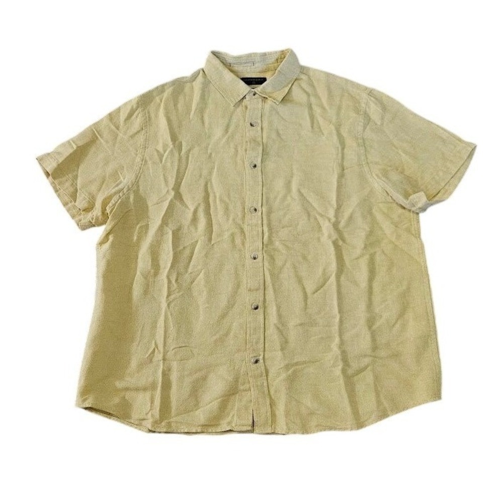 Banana Republic Slim Fit Linen Cotton Shirt Men XL Yellow Short Sleeve Button Up